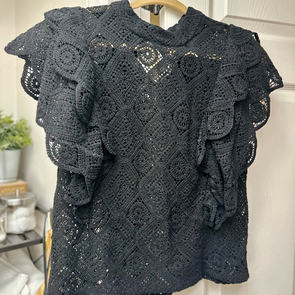 INC International Concepts Black Flutter Sleeve Blouse
